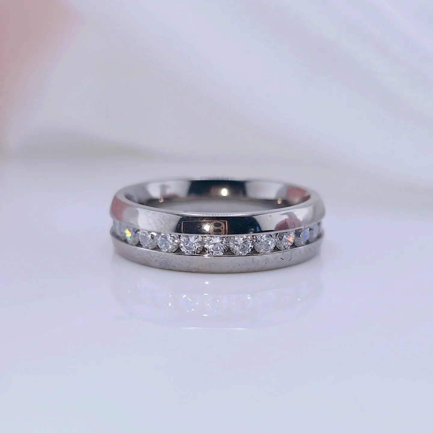 Men's Tungsten Wedding Band with Eternity Created Diamond Inlay