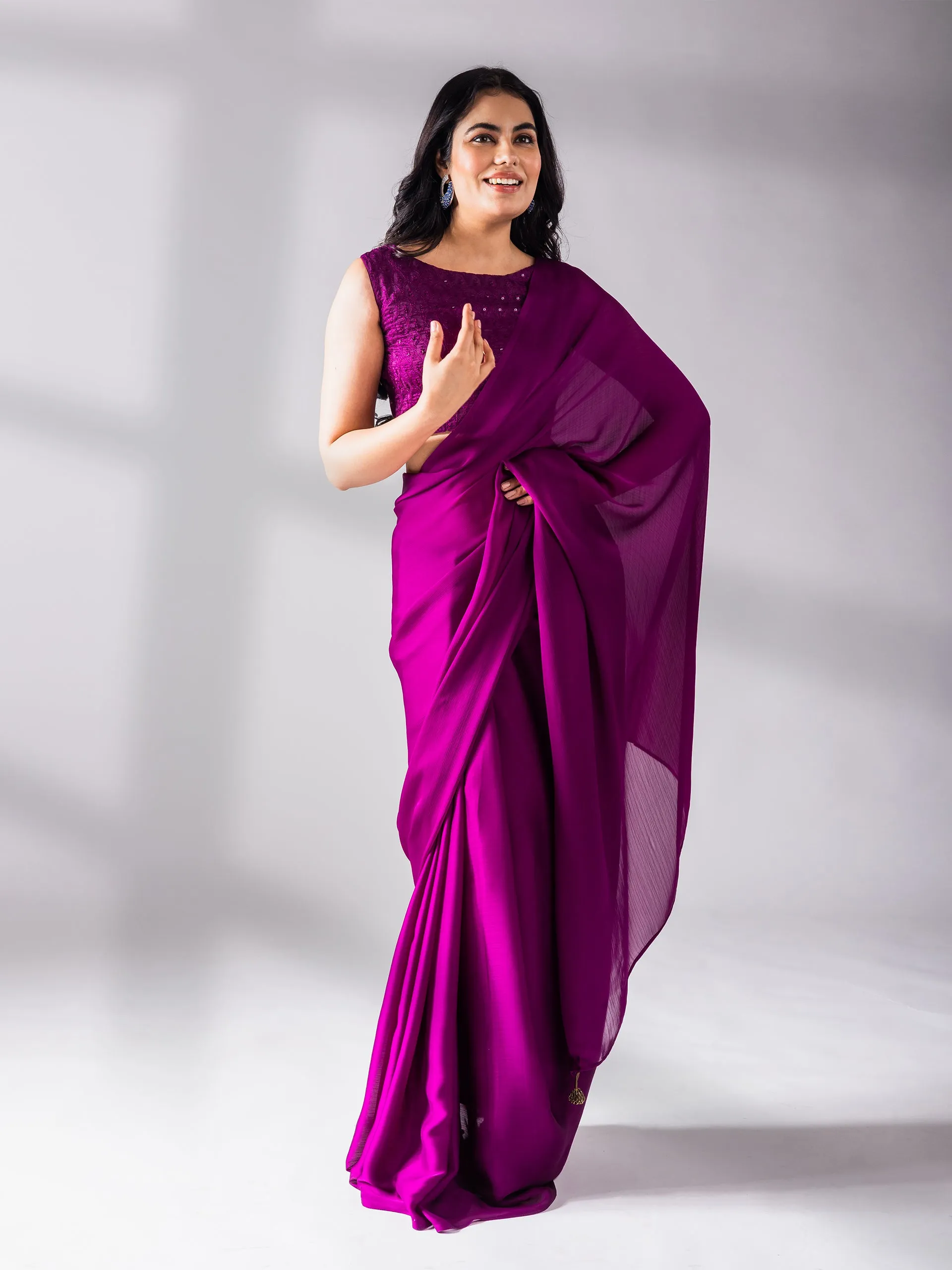 Mulberry Chiffon Saree with Embroidered Blouse Fabric