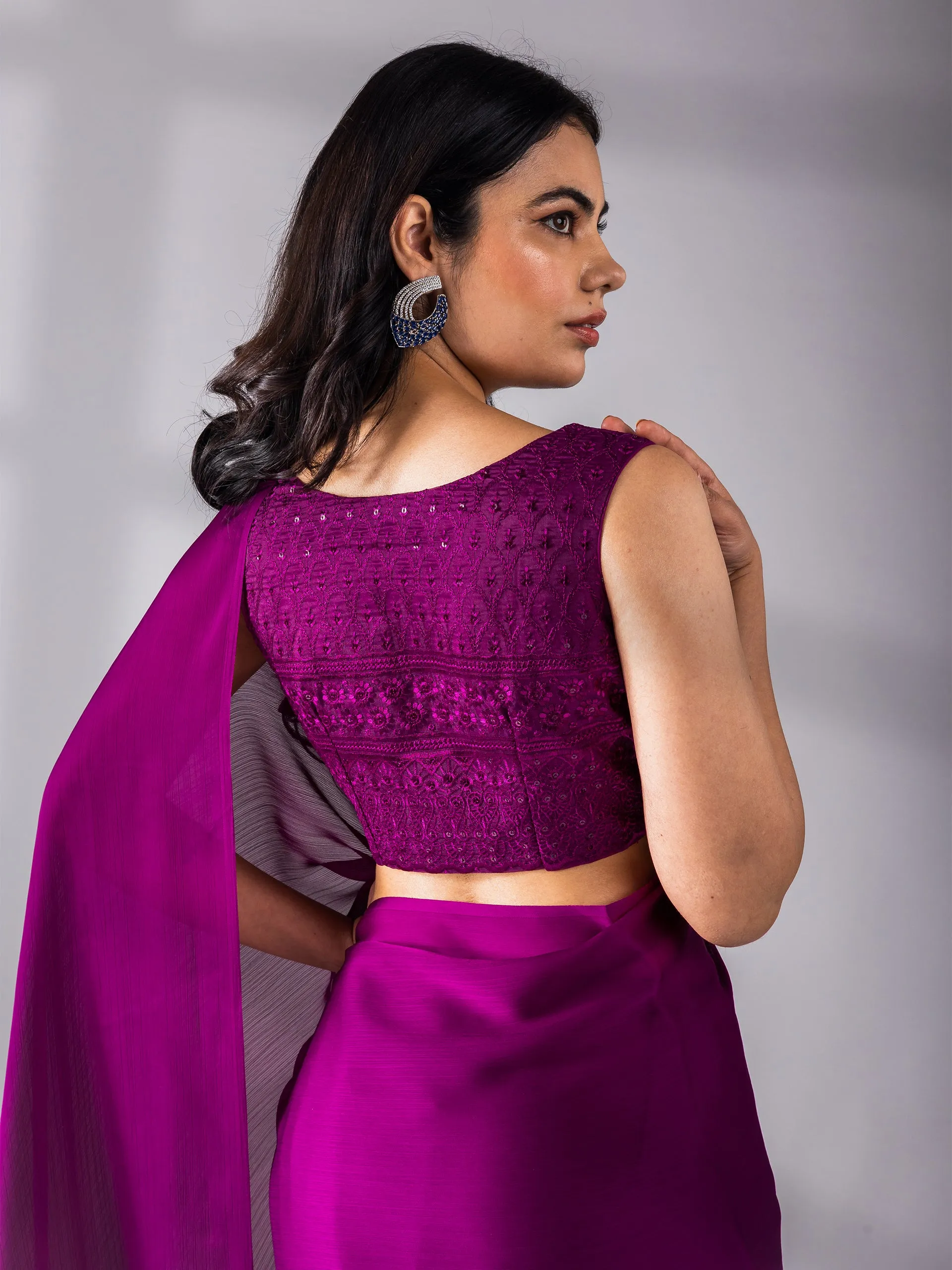 Mulberry Chiffon Saree with Embroidered Blouse Fabric