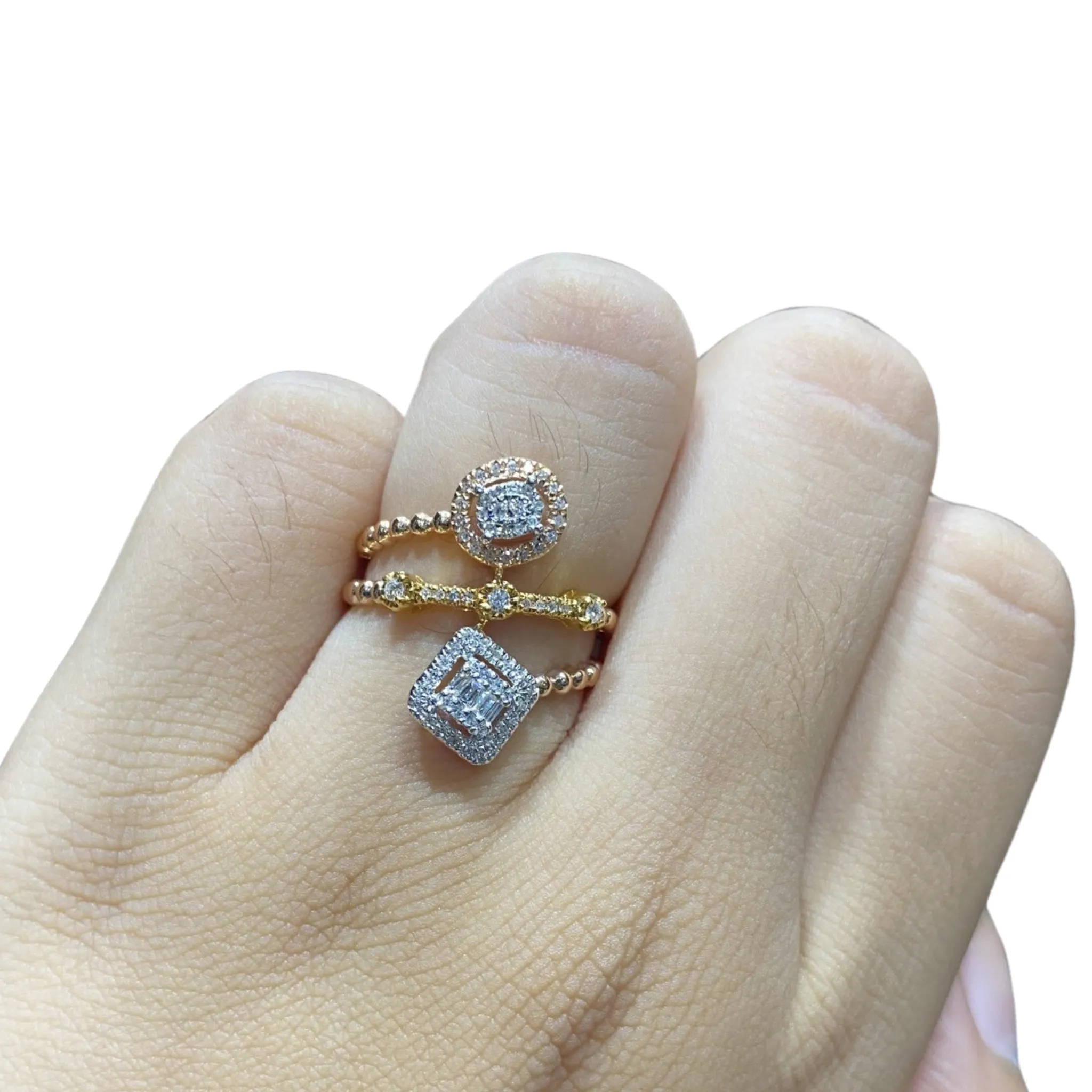 Multi-Tone Square Oval Spiral Diamond Ring 14kt