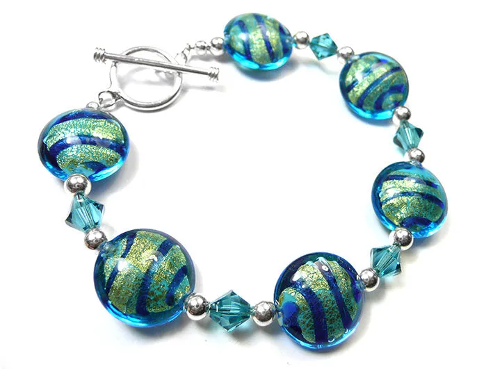 Murano Glass Lentil Bracelet - Turquoise Gold