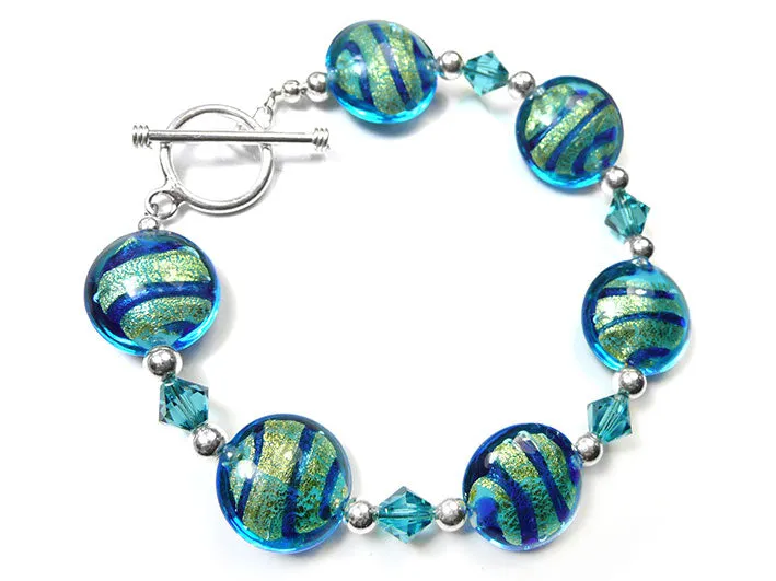 Murano Glass Lentil Bracelet - Turquoise Gold