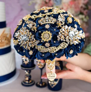 Navy blue with gold quinceanera bouquet 9 inches