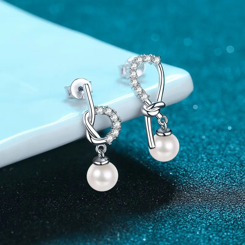 New 925 sterling silver earrings women's asymmetrical earrings 7mm freshwater pearl broken diamond moissanite earrings