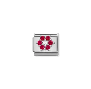 Nomination - Link SYMBOLS  925 sterling silver RICH RED WHITE flower