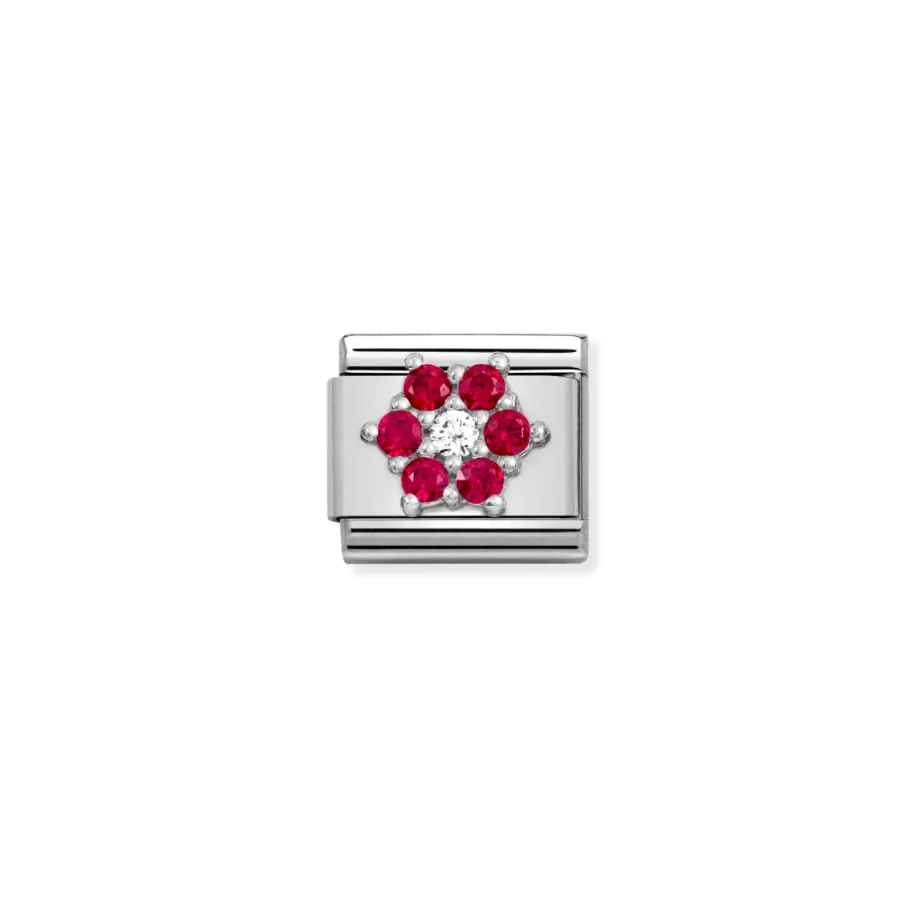 Nomination - Link SYMBOLS  925 sterling silver RICH RED WHITE flower