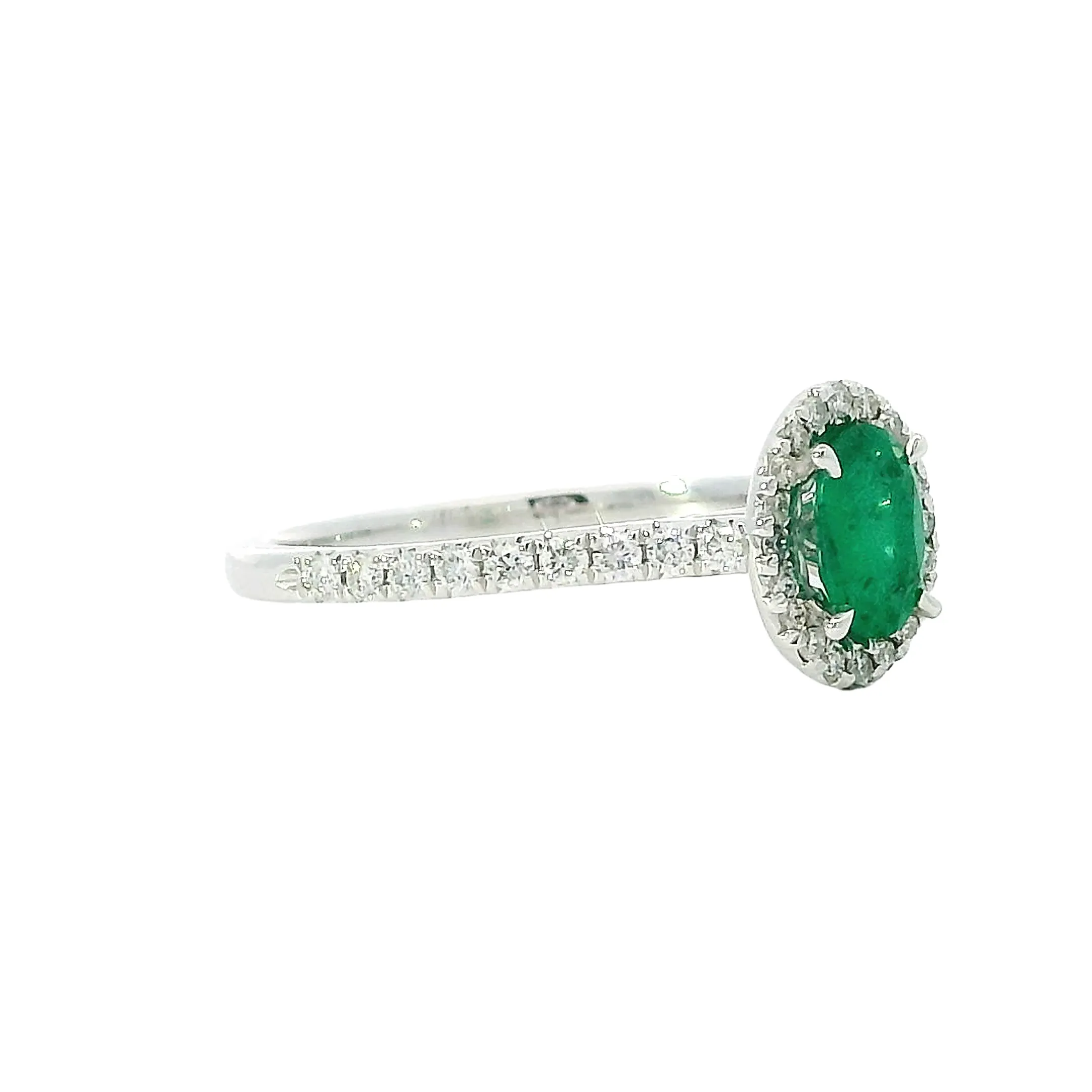 Oval Emerald Ring with Diamond Halo and Accents