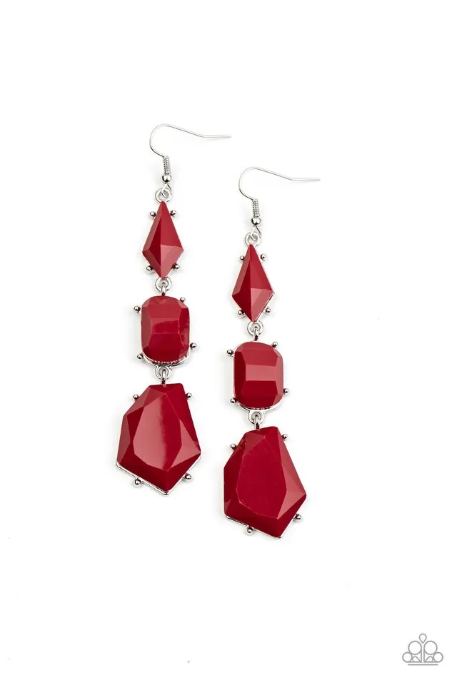 Paparazzi Earring ~ Geo Getaway - Red