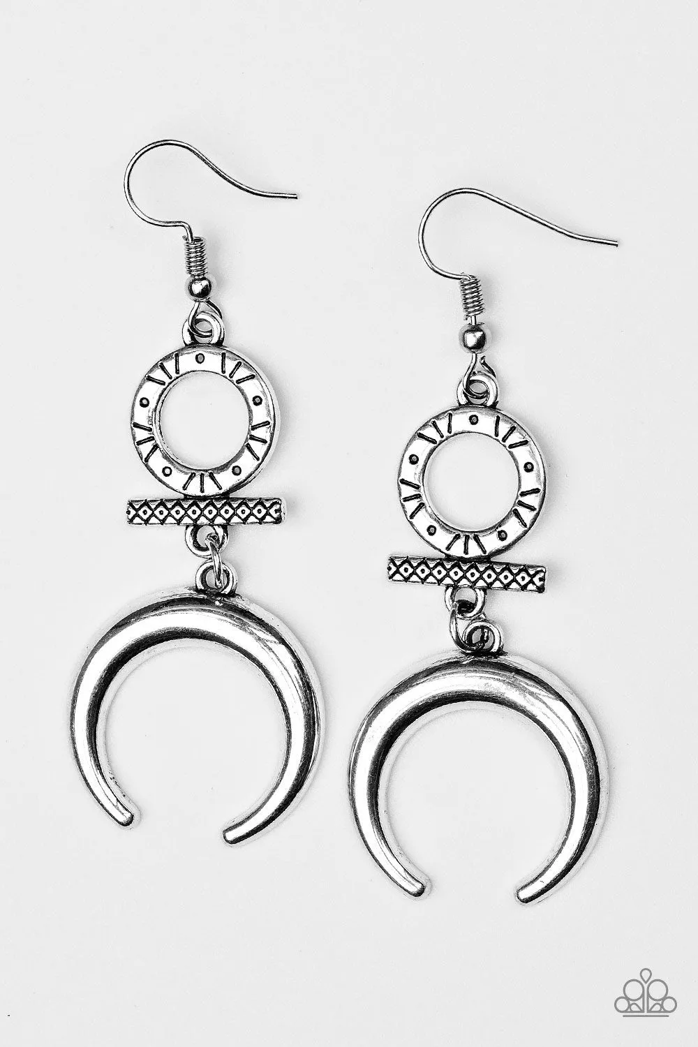 Paparazzi Earring ~ Majestically Moon Child - Silver