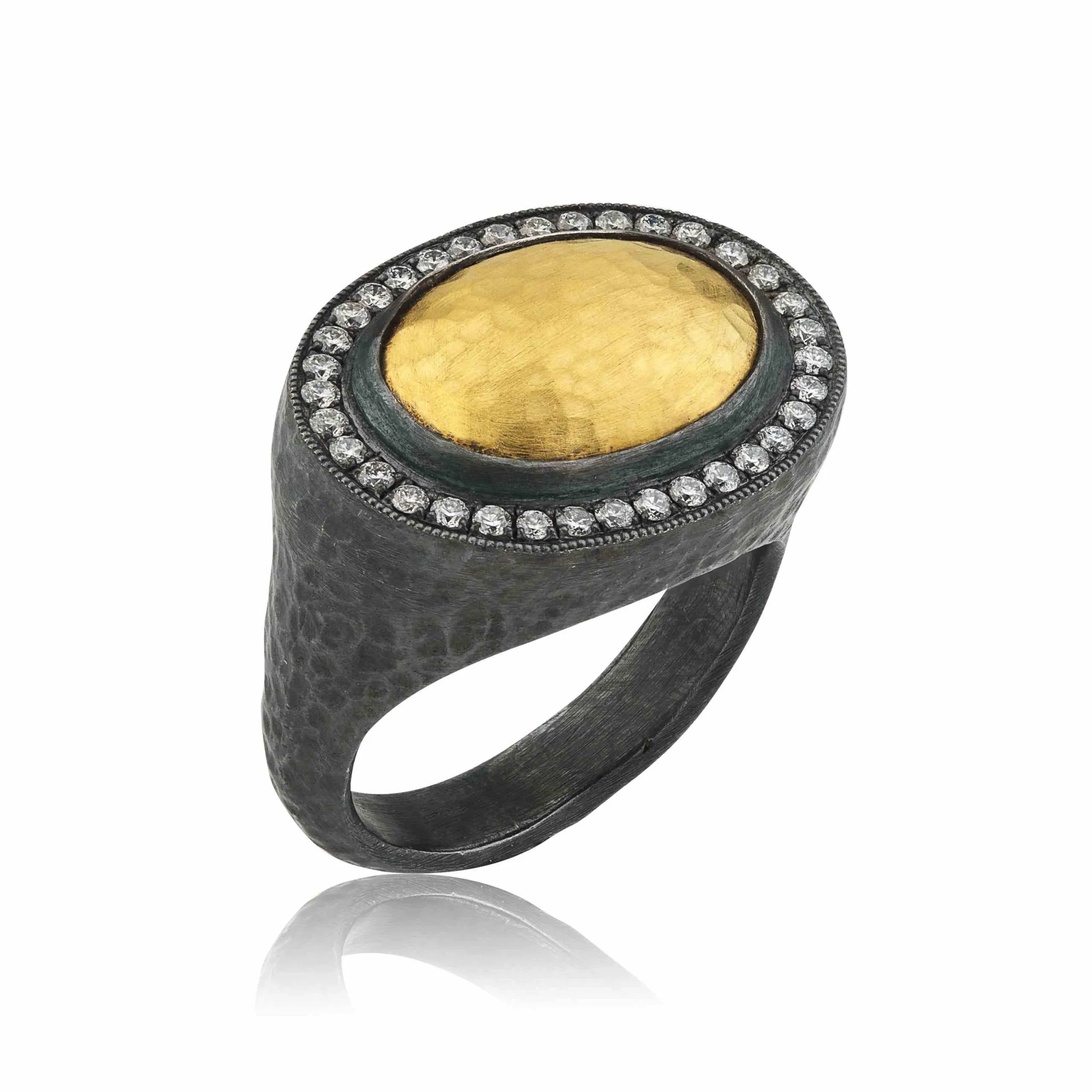 Pompei Ring with Hammered Gold Dome Top & Diamonds