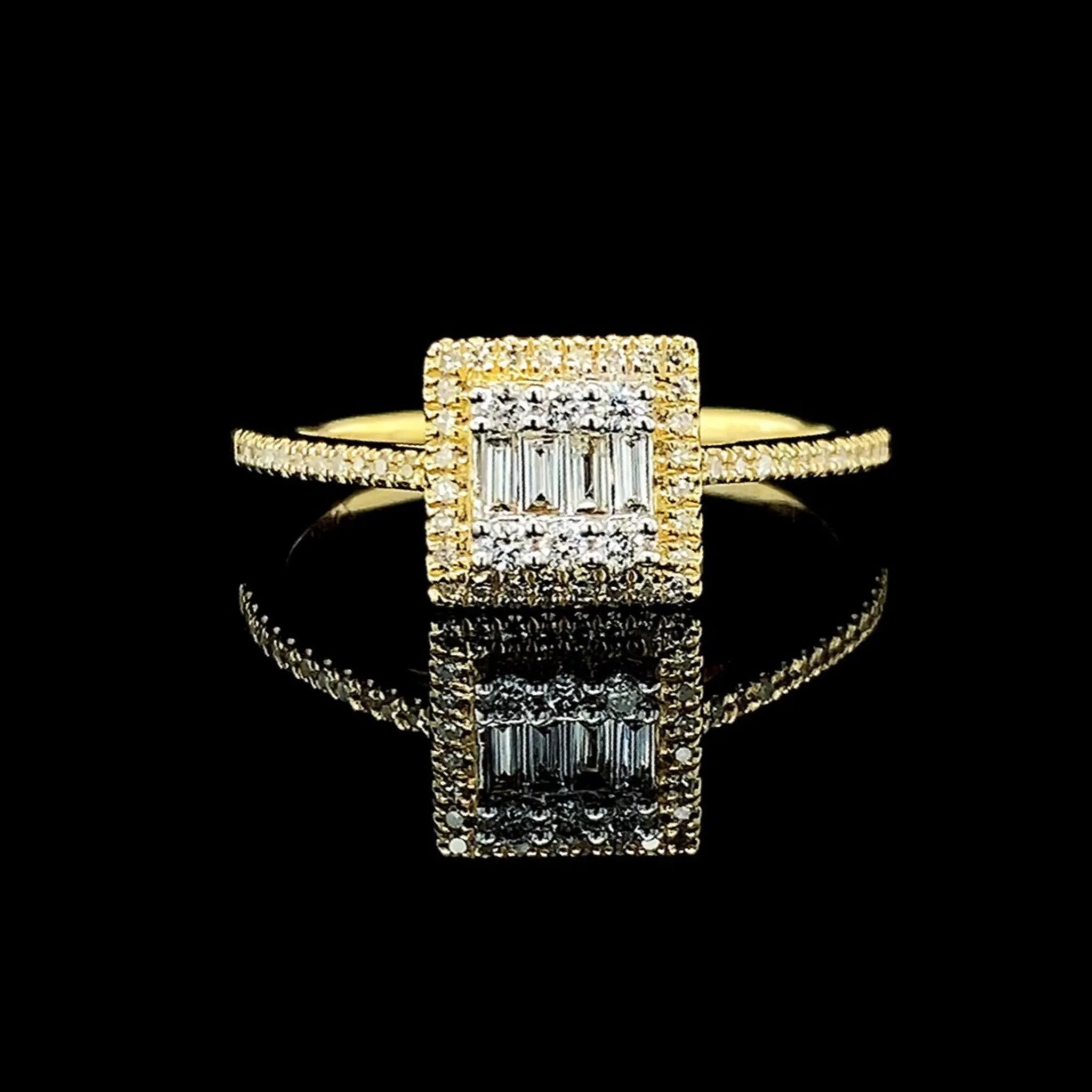 PREORDER | Golden Classic Square Paved Band Diamond Ring 14kt