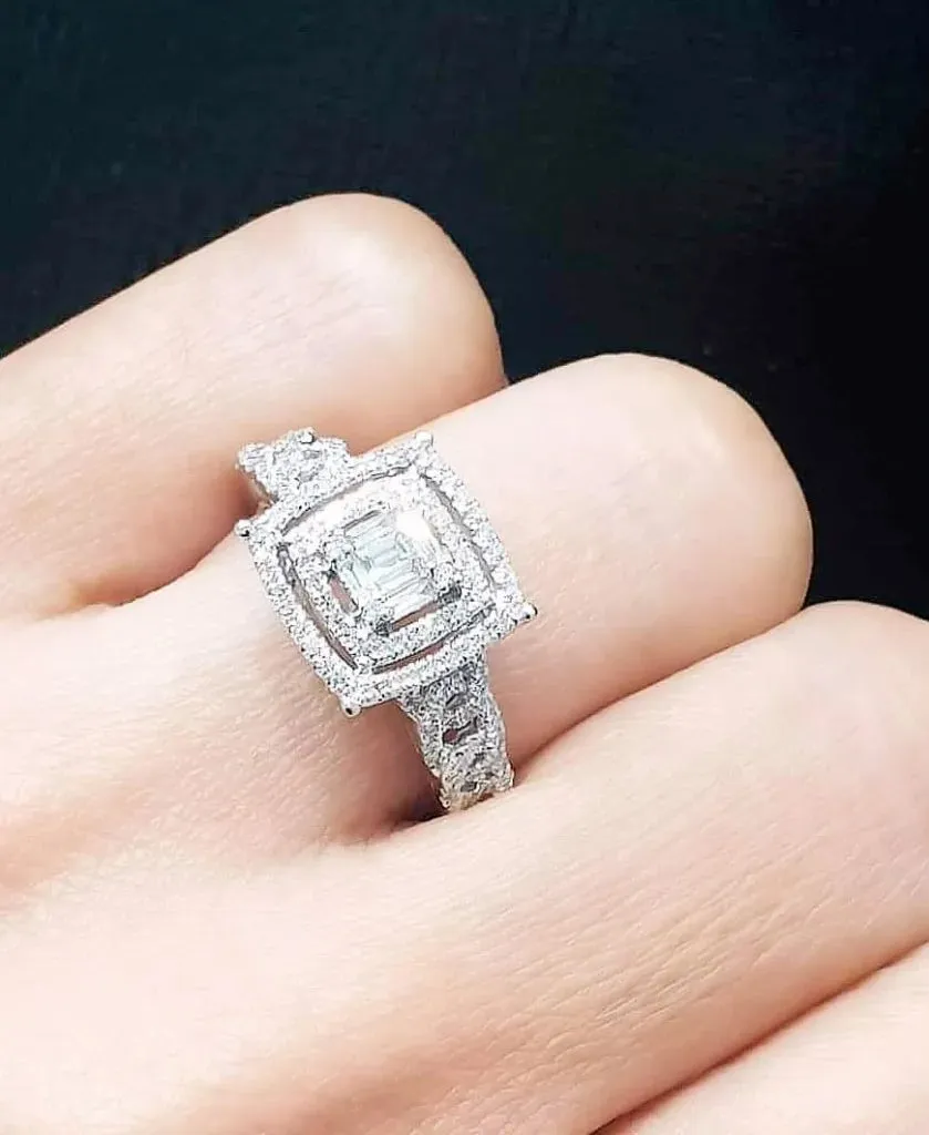 PREORDER | Large Chain Square Diamond Ring 14kt