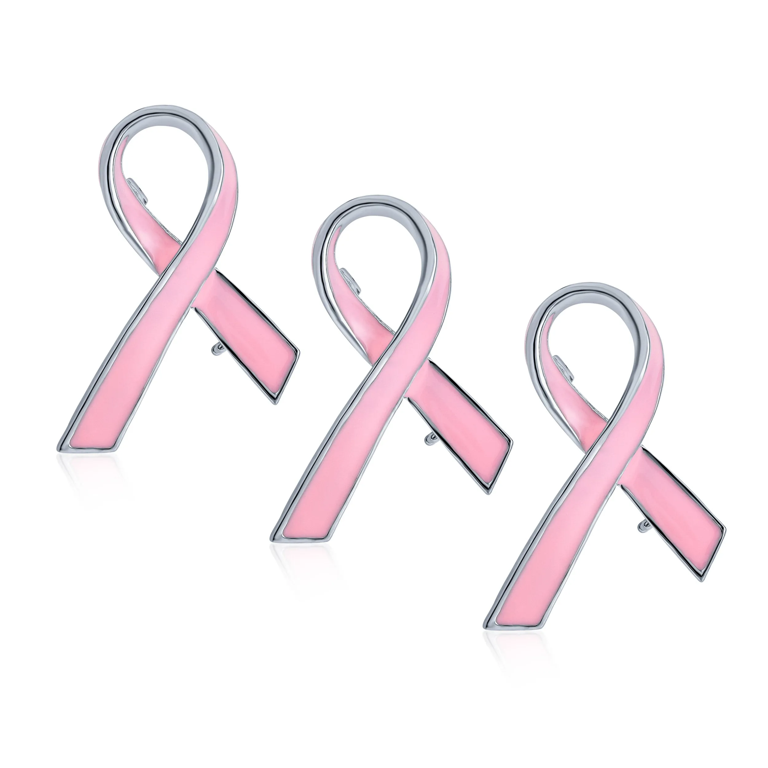 Prevention Pink Ribbon Breast Cancer Survivor Brooche Pin Enamel Silver Plated