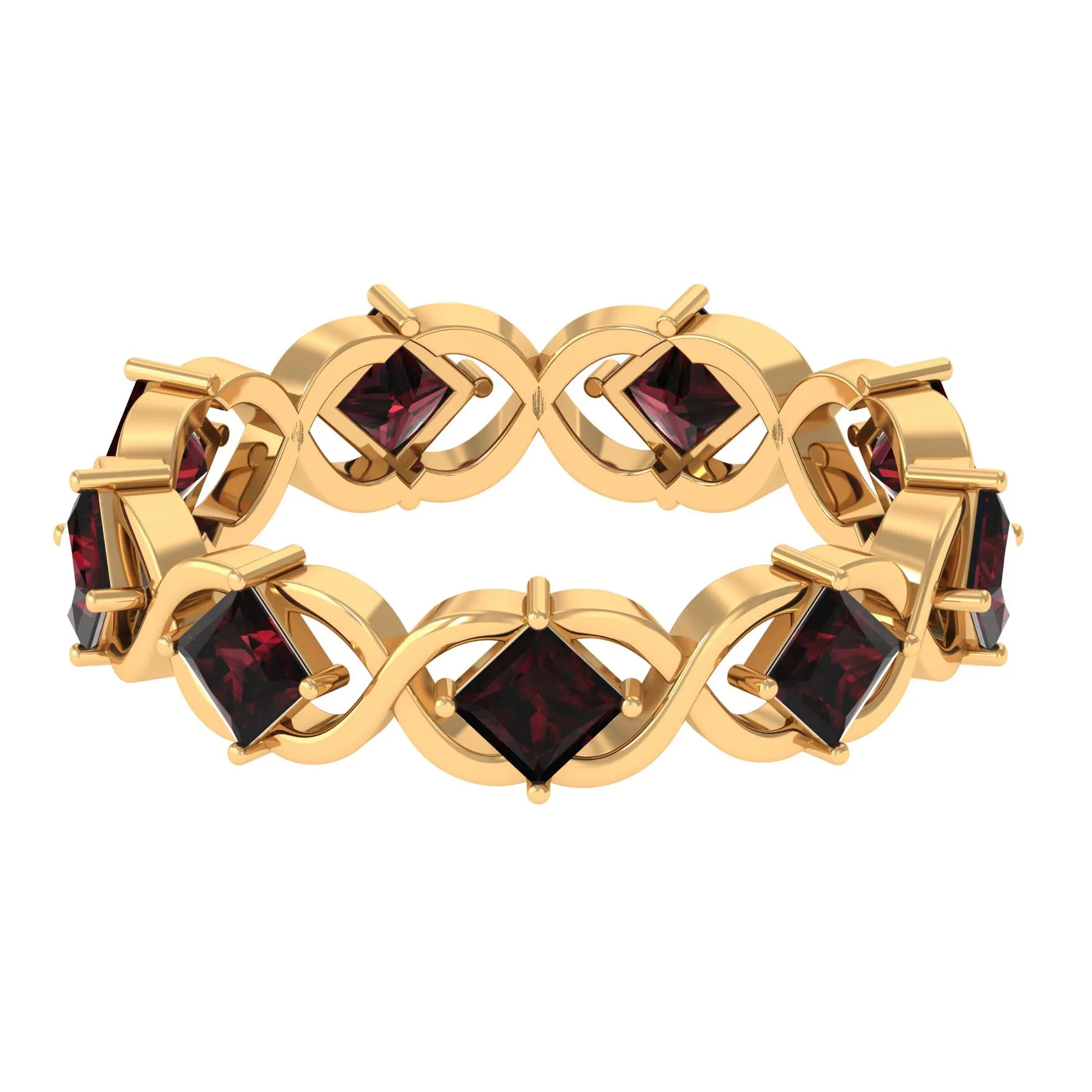 Princess Cut Garnet Criss Cross Eternity Band Ring