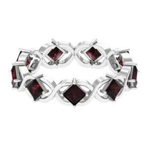 Princess Cut Garnet Criss Cross Eternity Band Ring