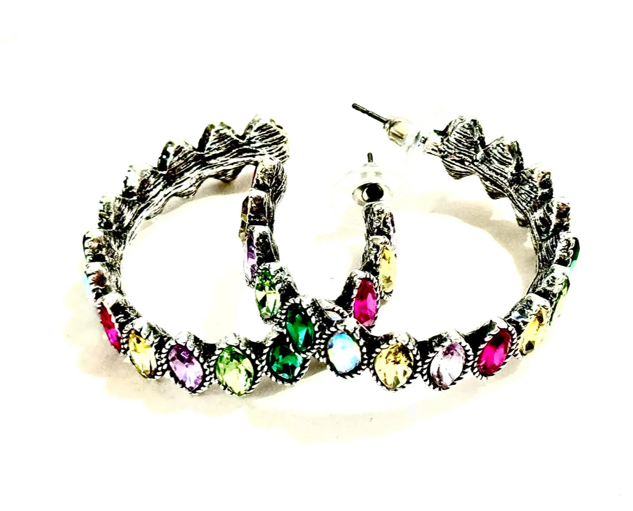 "Keep It Stunning" Multicolor Rhinestone Silver Hoops