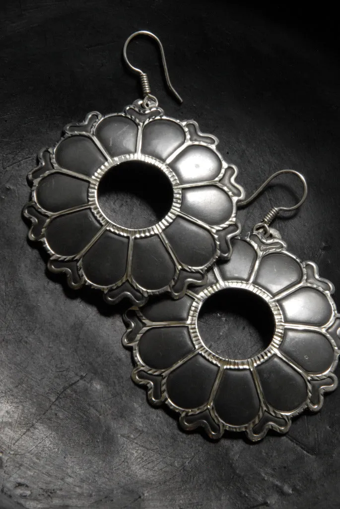 "Sunflower" Earrings, Mexican Silver .950