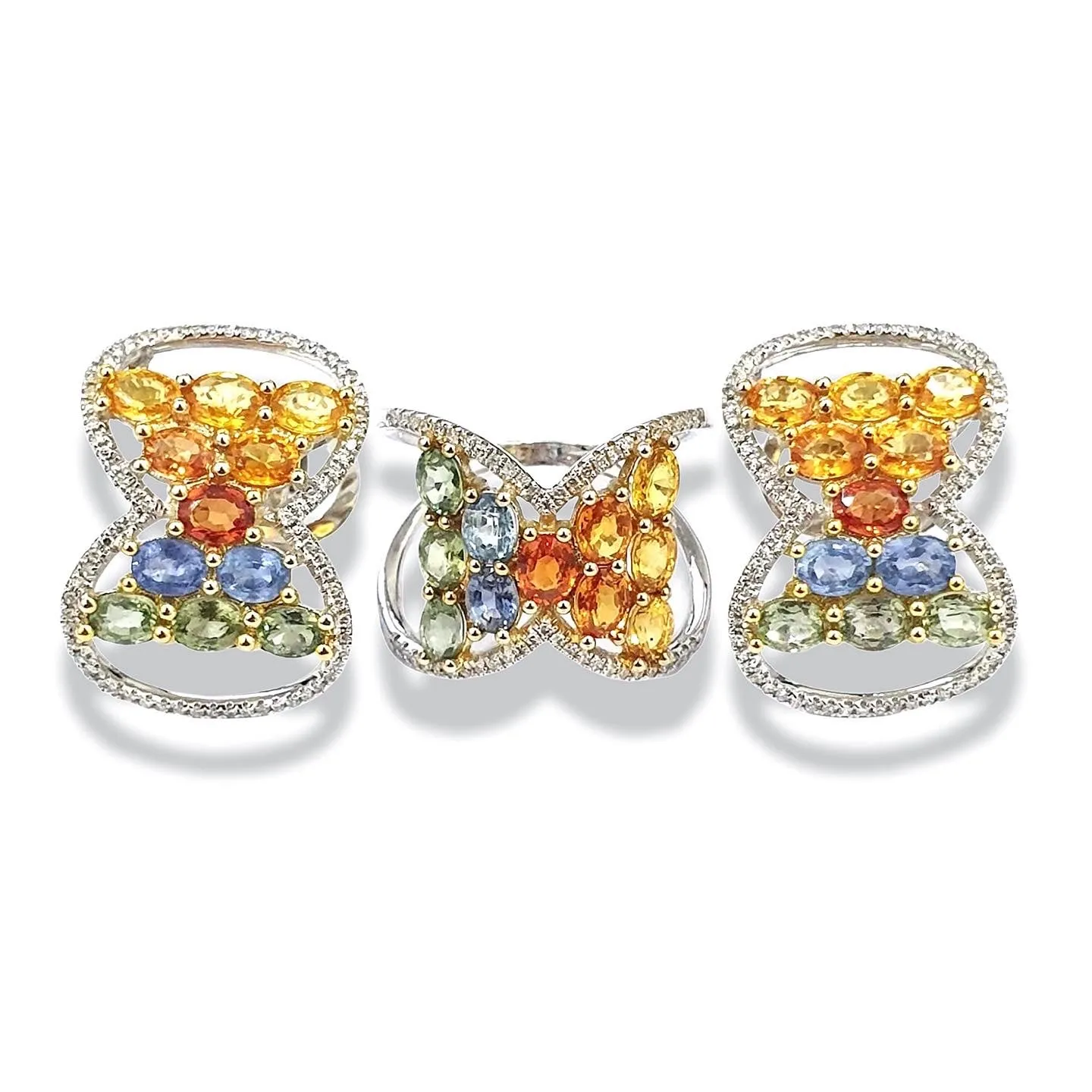 Rainbow Sapphire Diamond Jewelry Set 14kt