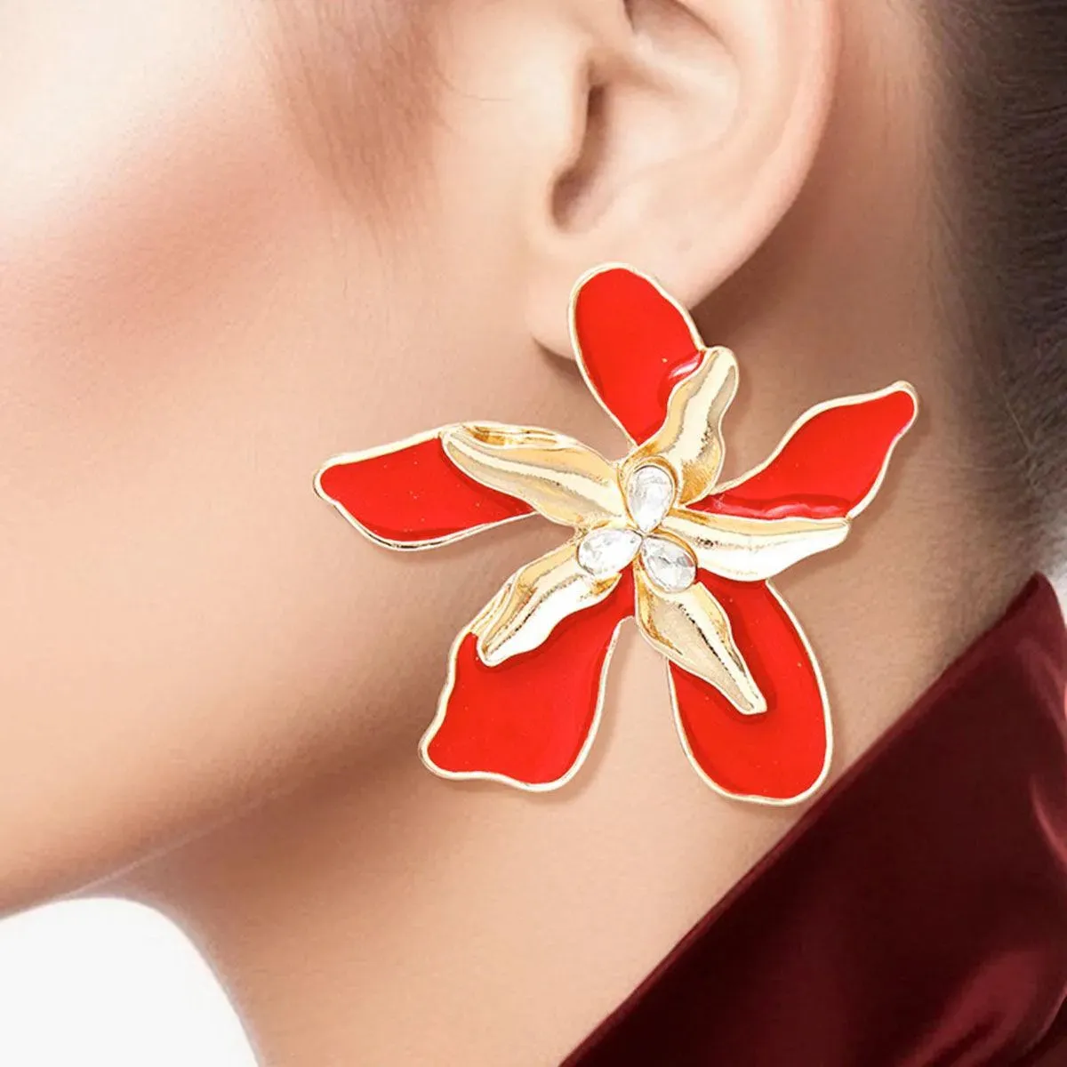 Red Iris Stud Earrings - Stunning Fashion Jewelry