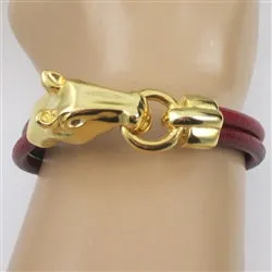 Red Leather with Gold Horse Head Men's Bracelet