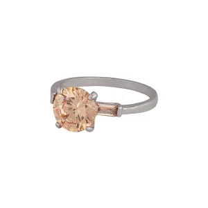 Rhodium Round Stone Golden Cubic Zirconia Ring