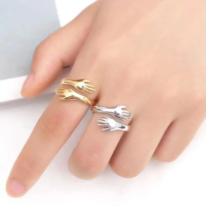 Romantic Love Hug Hand Rings Creative Love Forever Open Finger Rings Adjustable Exquisite Jewelry Ring