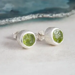 Rough Peridot Silver Stud