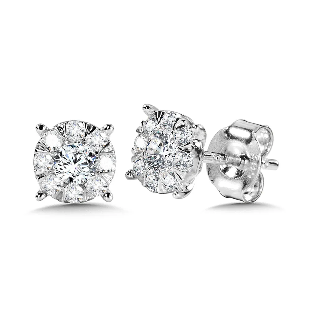 Round Cluster Diamond Mirage Stud Earrings (1/2 ctw)