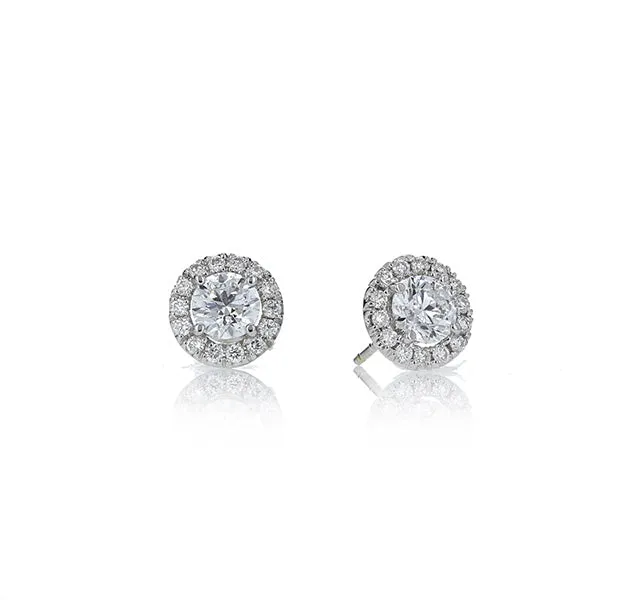 Round Diamond Halo Stud Earrings .50tw