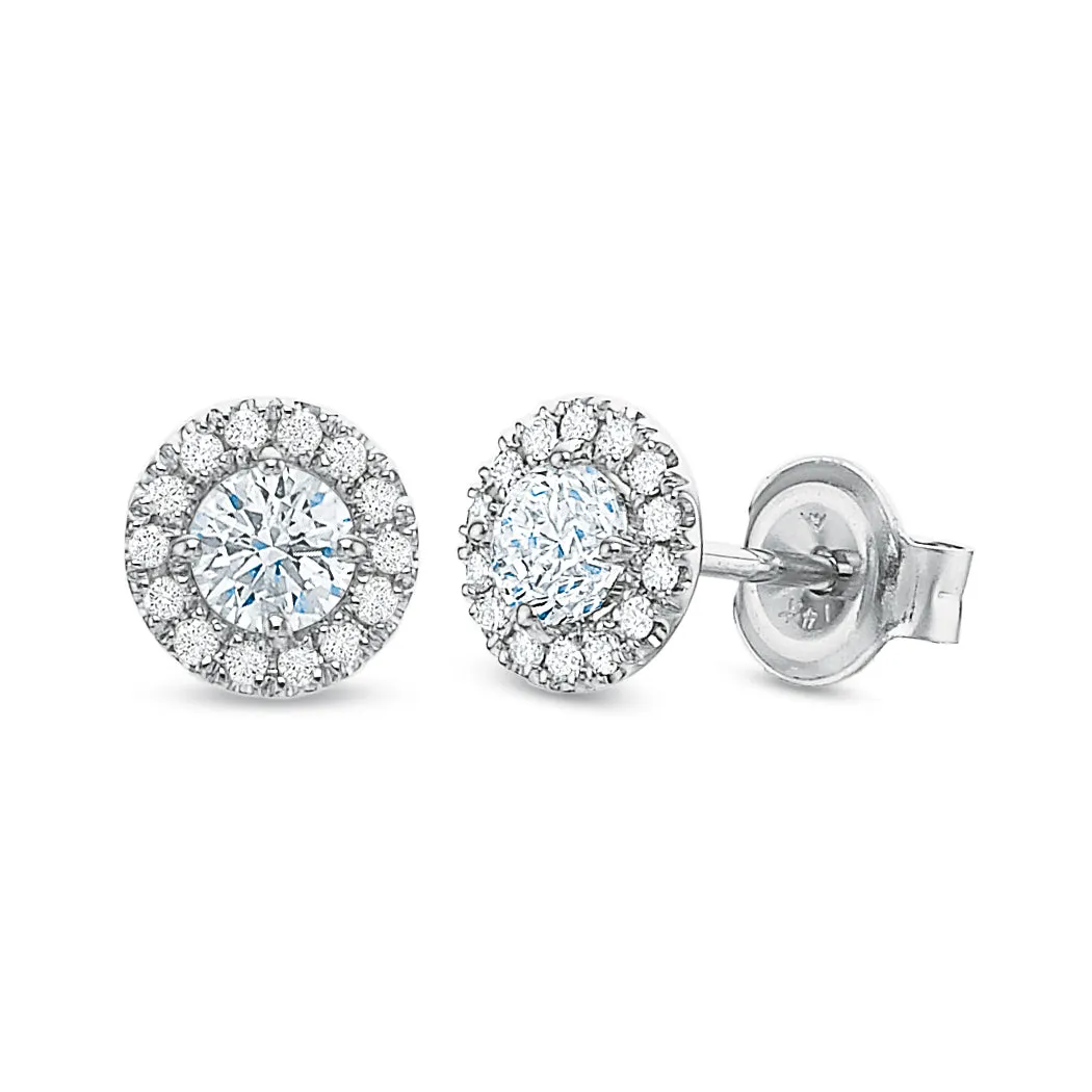 Round Diamond Halo Stud Earrings .50tw