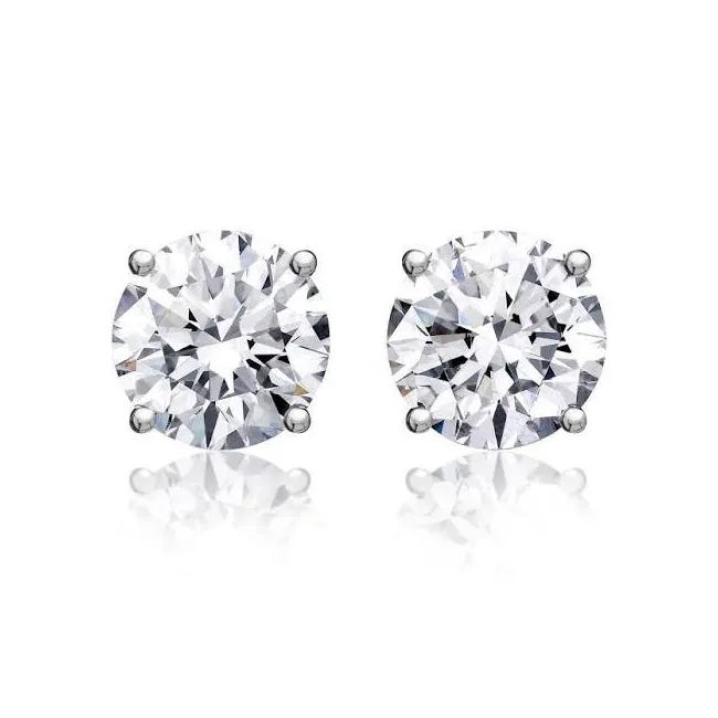 Round Solitaire Diamond Studs (1.49 ct Diamonds) in White Gold