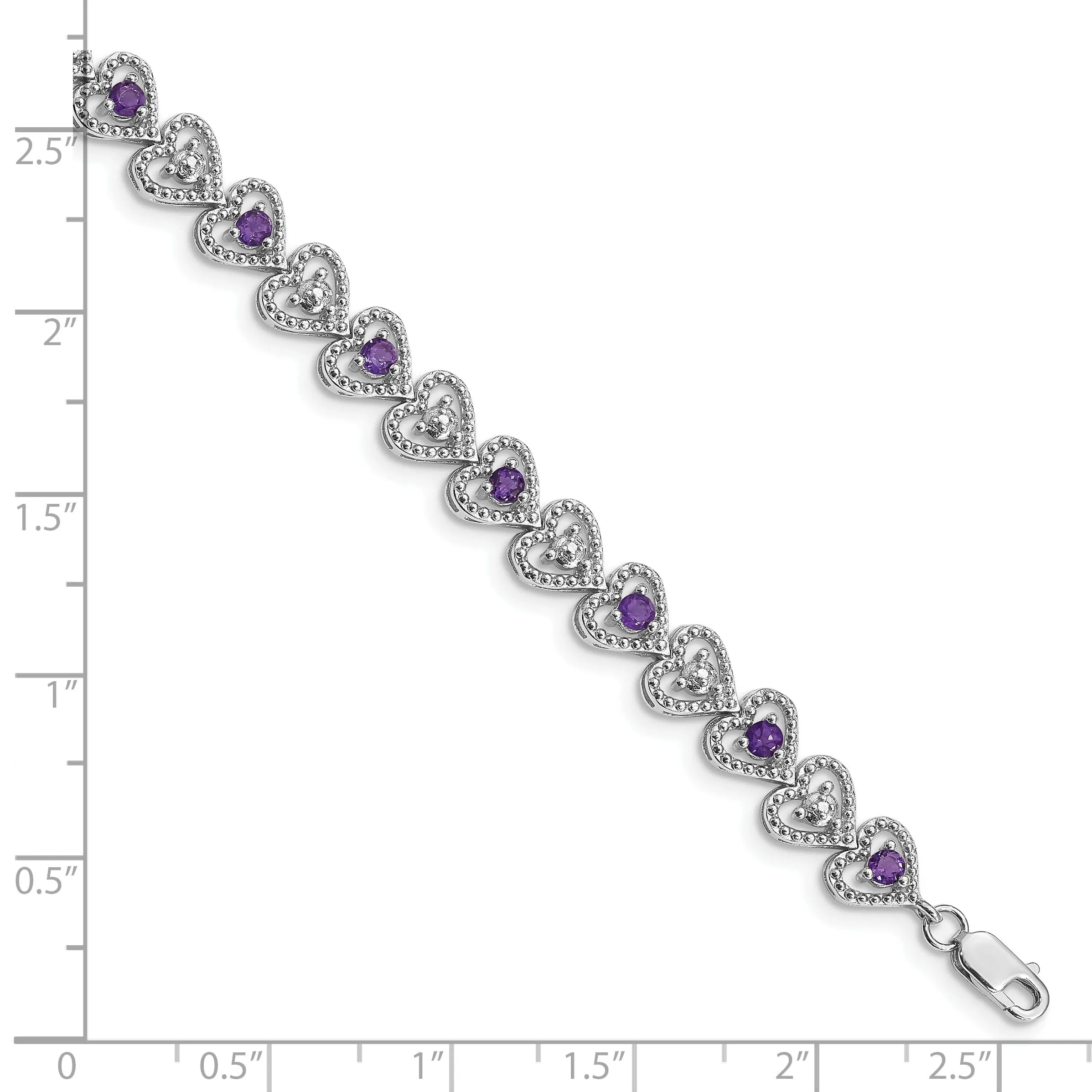 Silver Diamond Amethyst Gemstone Heart Bracelet