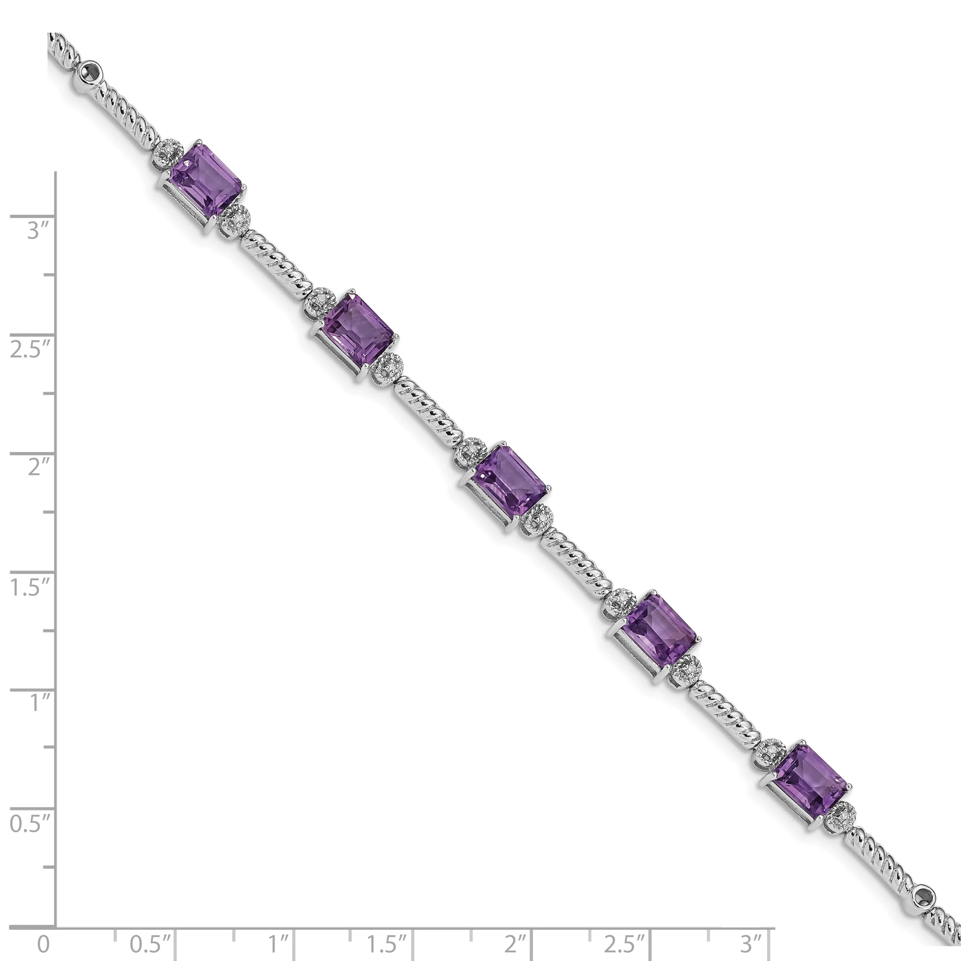 Silver Genuine Amethyst Diamond Tennis Bracelet