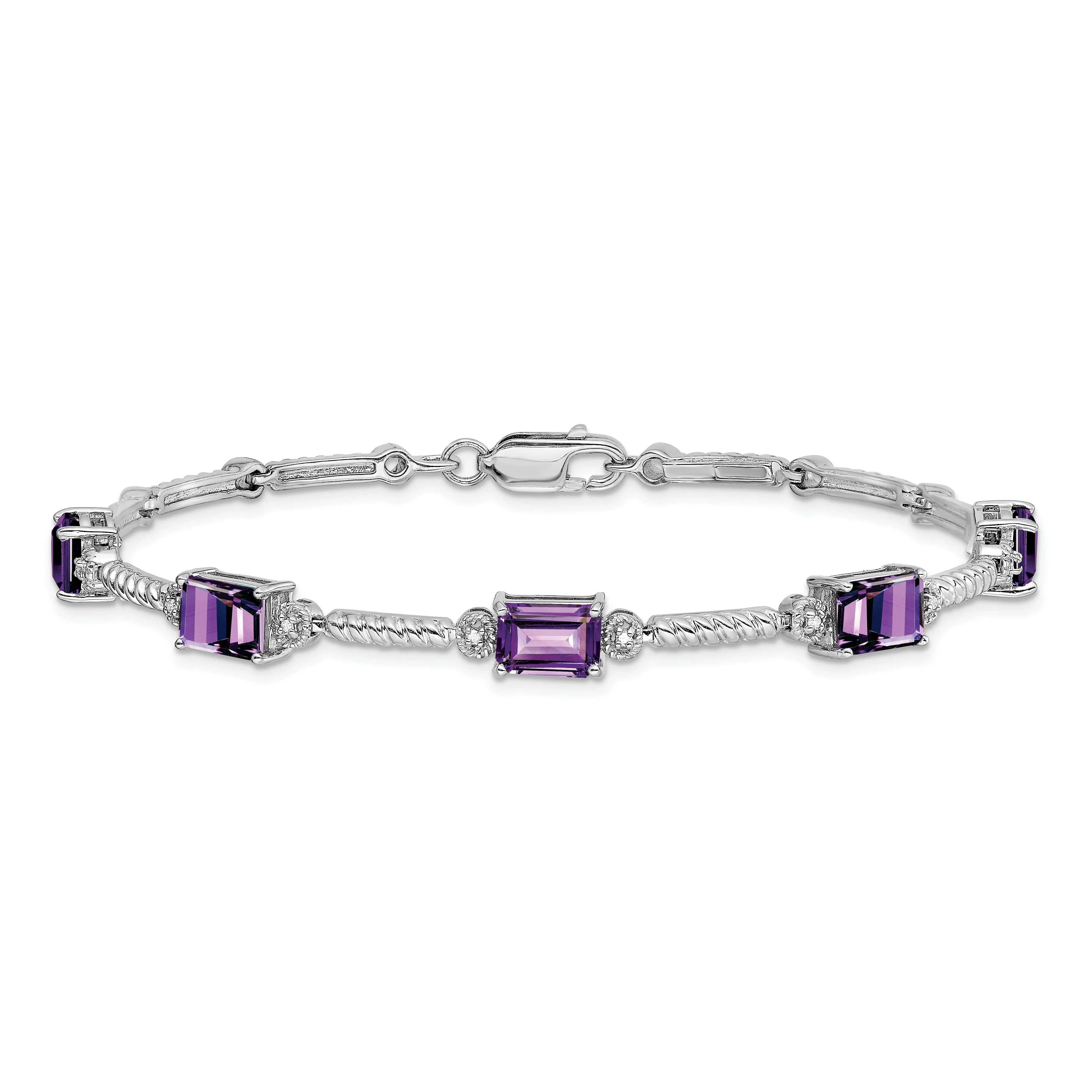 Silver Genuine Amethyst Diamond Tennis Bracelet