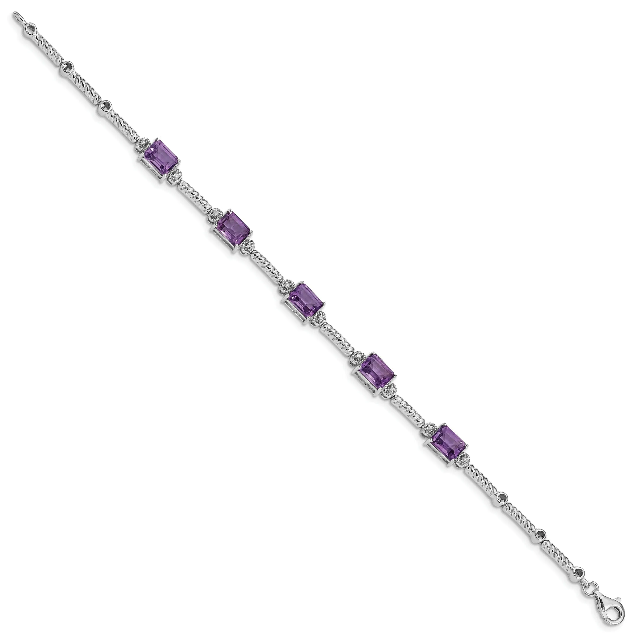 Silver Genuine Amethyst Diamond Tennis Bracelet