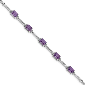 Silver Genuine Amethyst Diamond Tennis Bracelet