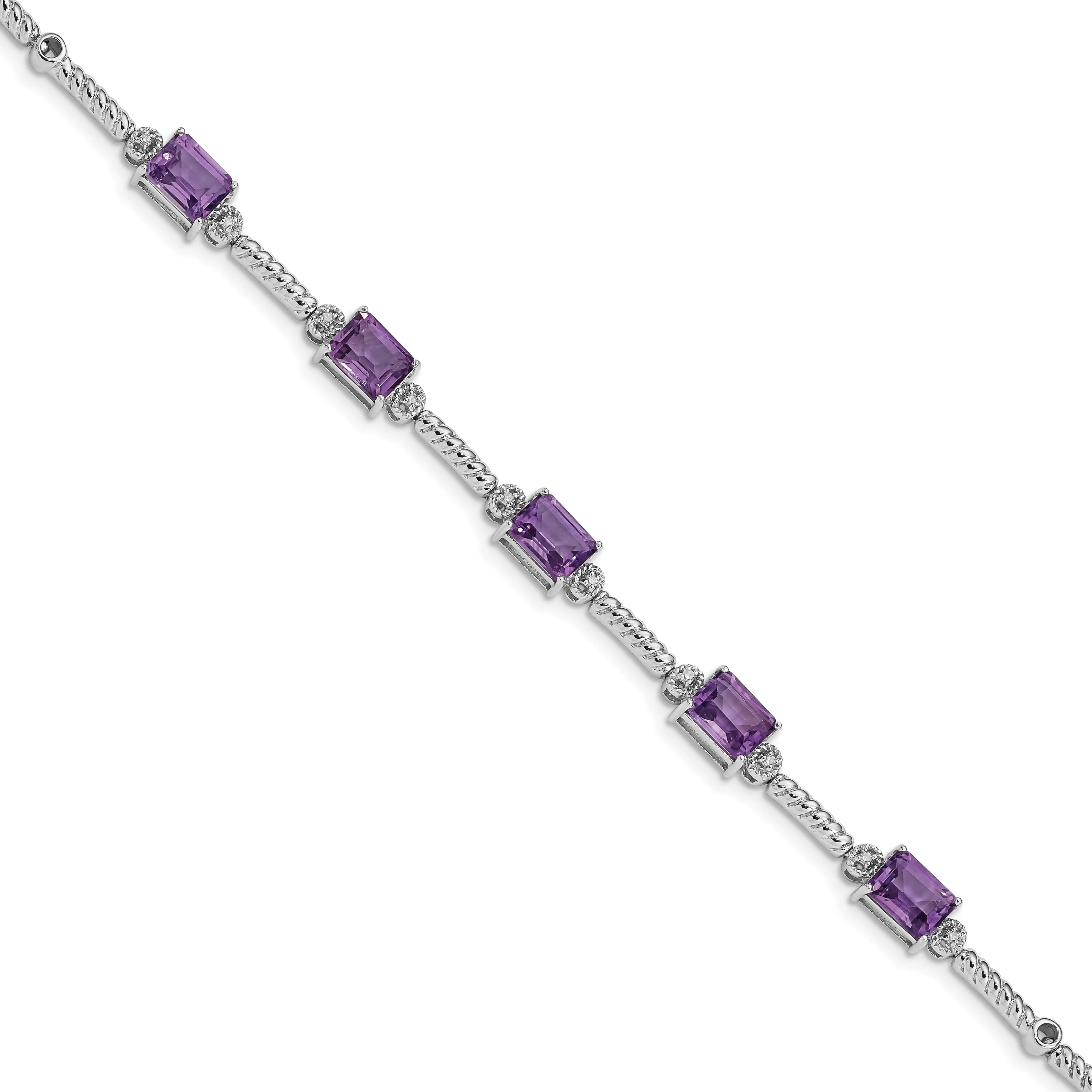 Silver Genuine Amethyst Diamond Tennis Bracelet