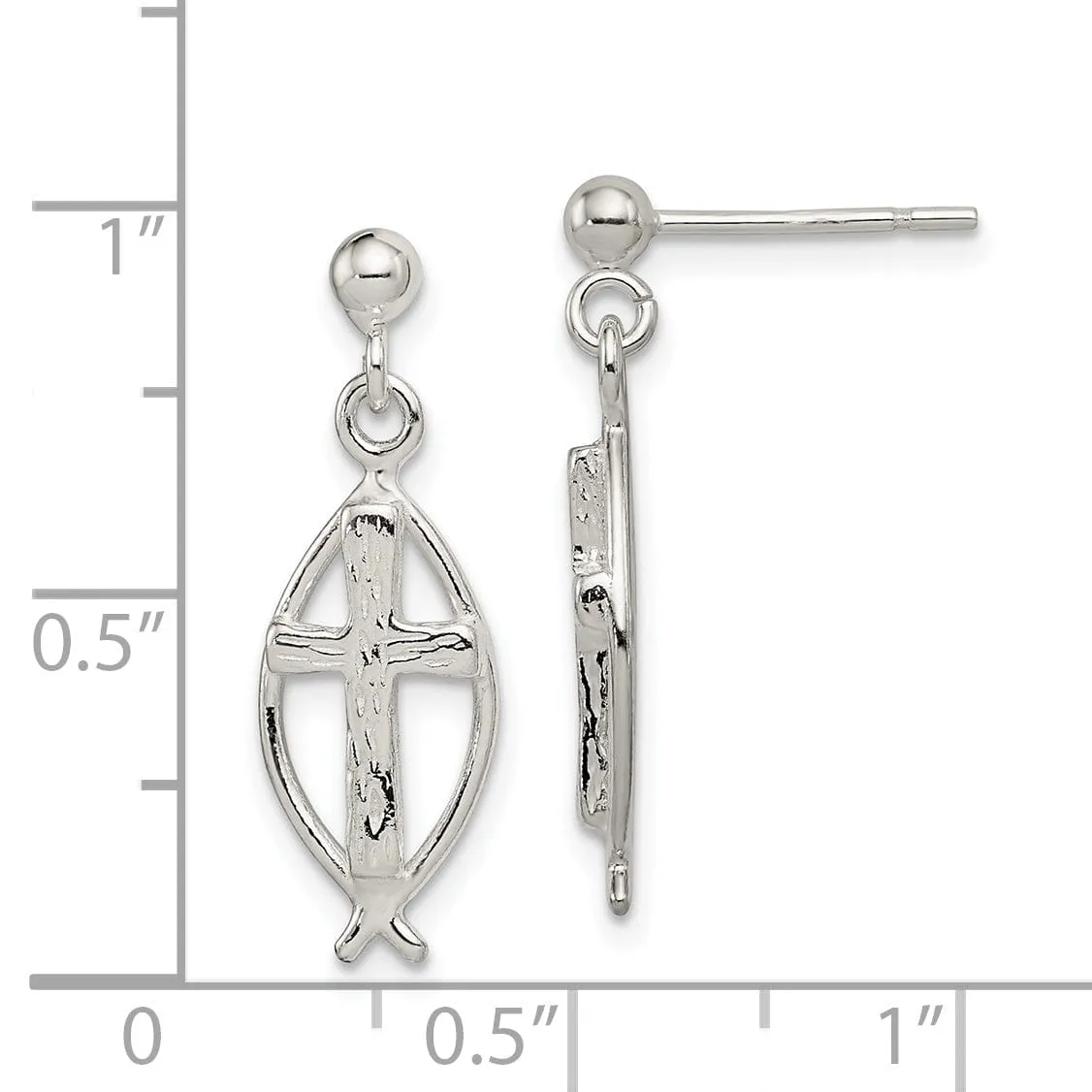 Silver Ichthus (Fish) Inset Cross Earrings