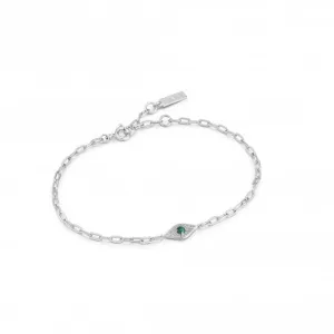 Silver Malachite Evil Eye Bracelet B039-03H-M