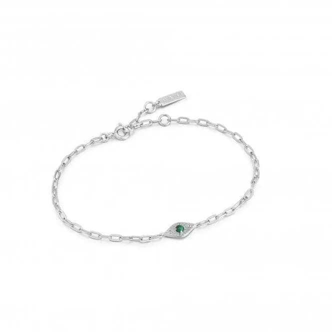 Silver Malachite Evil Eye Bracelet B039-03H-M