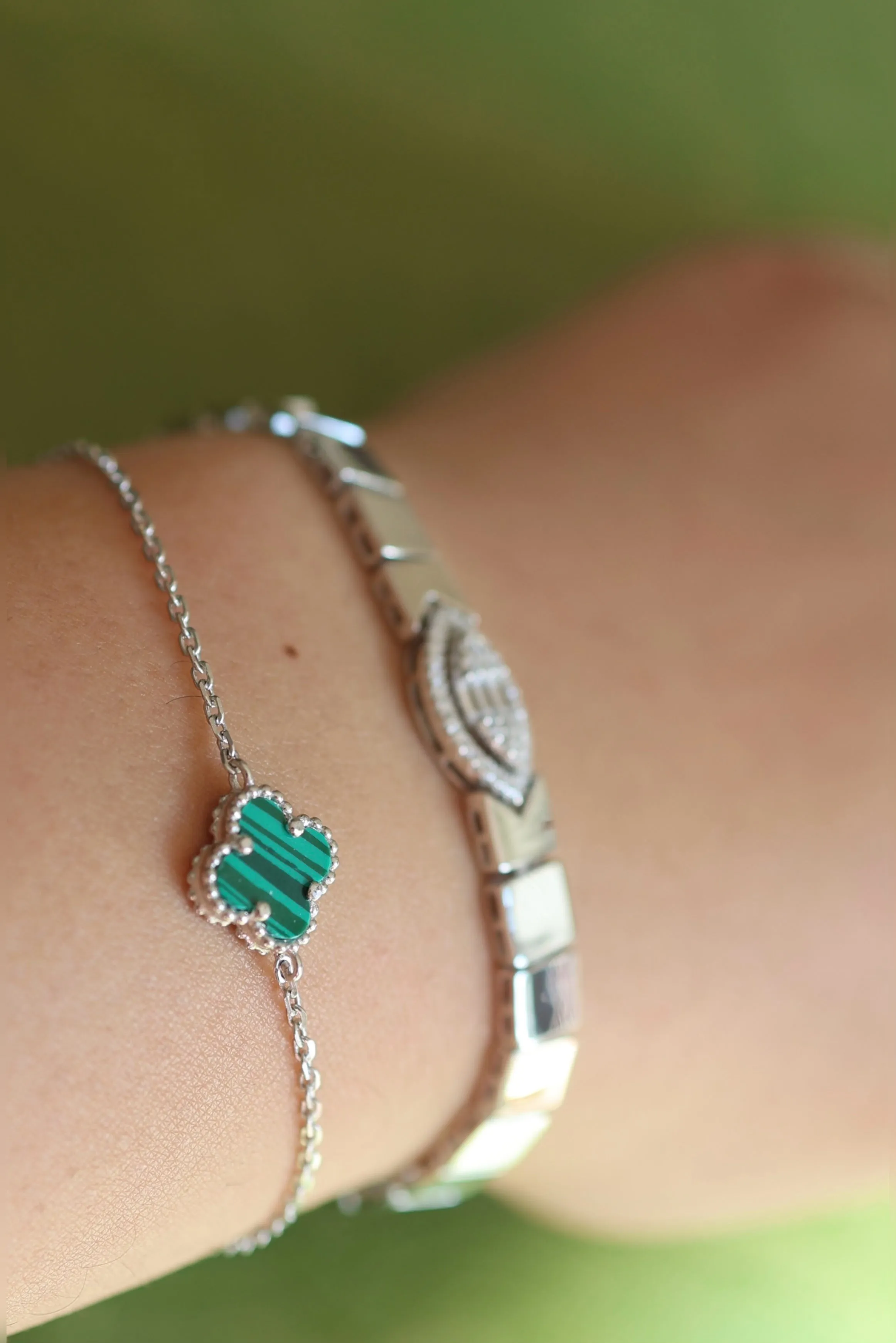 Small Malachite Clover Bracelet