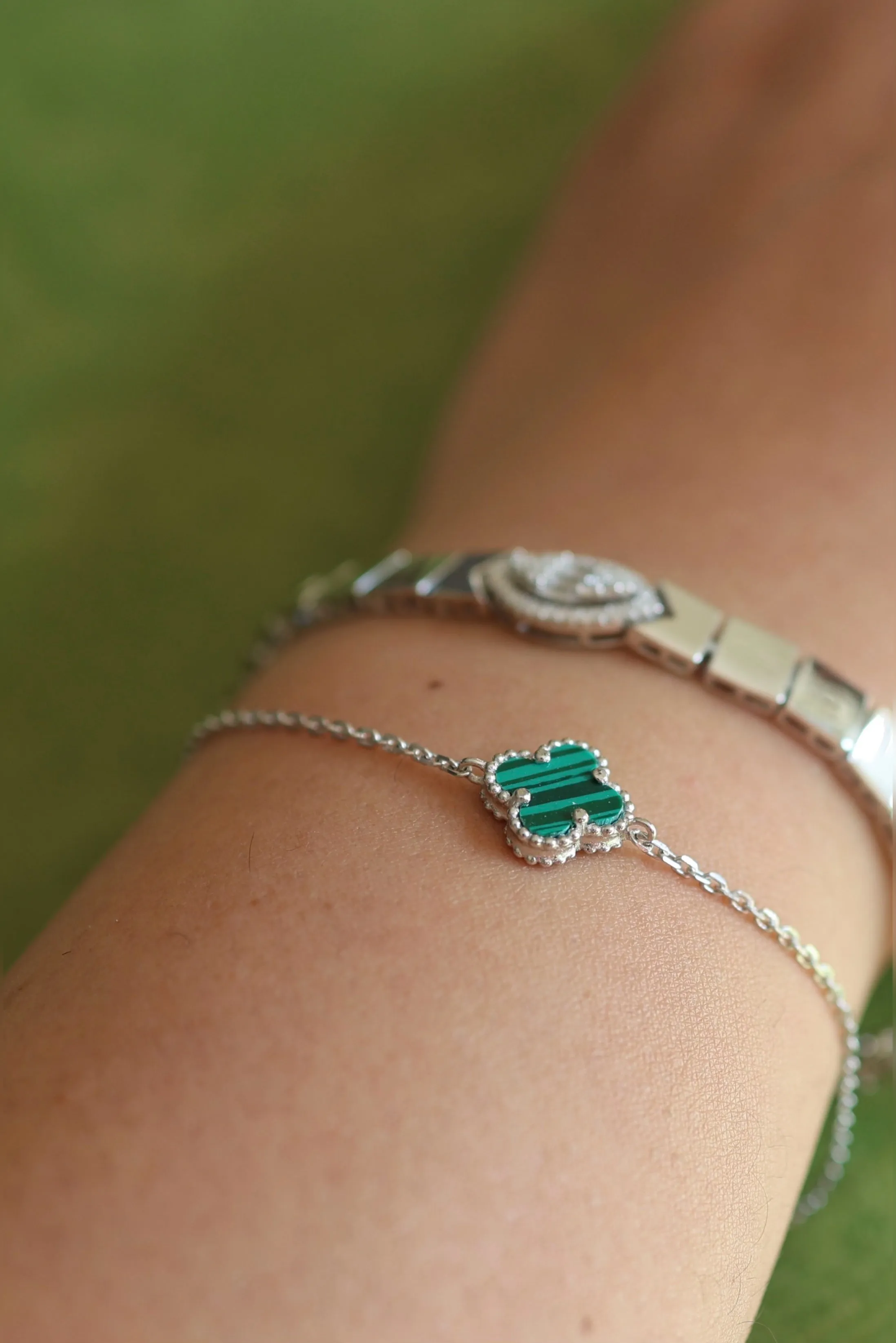 Small Malachite Clover Bracelet