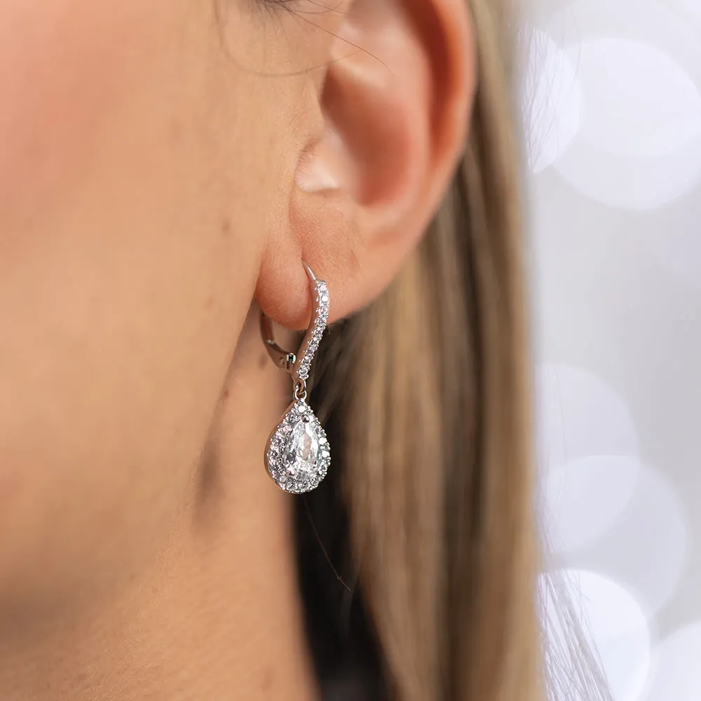 Sterling Silver Cubic Zirconia Pear Shaped Drop Earrings