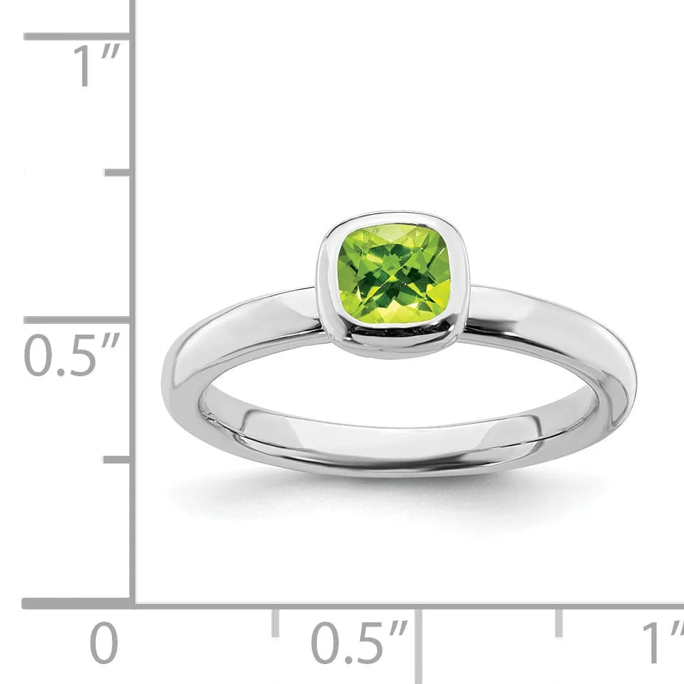 Sterling Silver Cushion Cut Peridot Ring