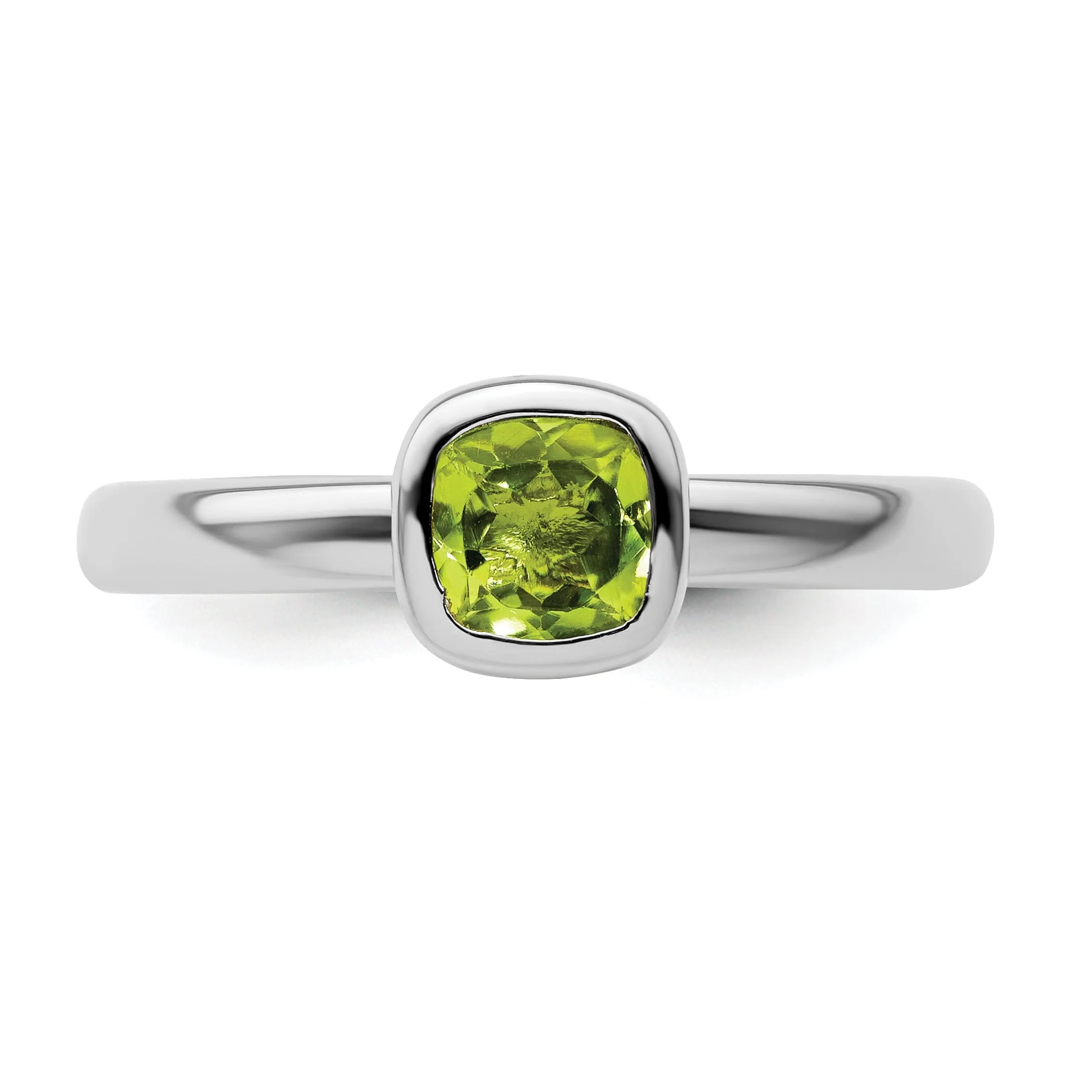 Sterling Silver Cushion Cut Peridot Ring