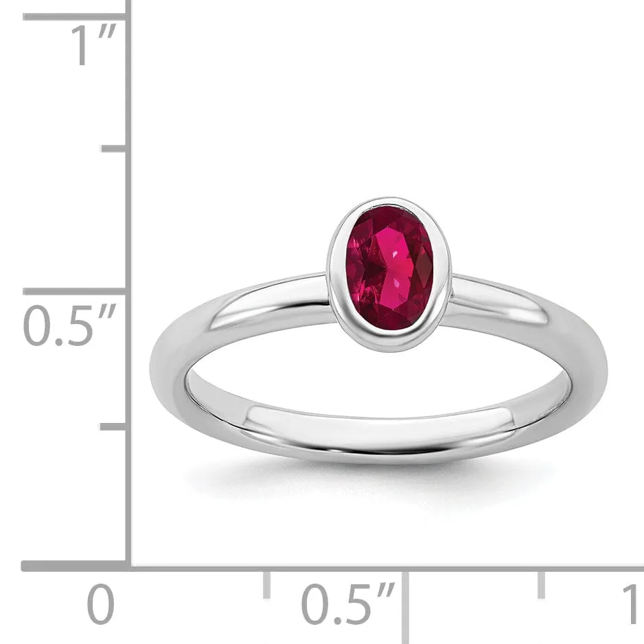 Sterling Silver Oval Created Ruby Ring