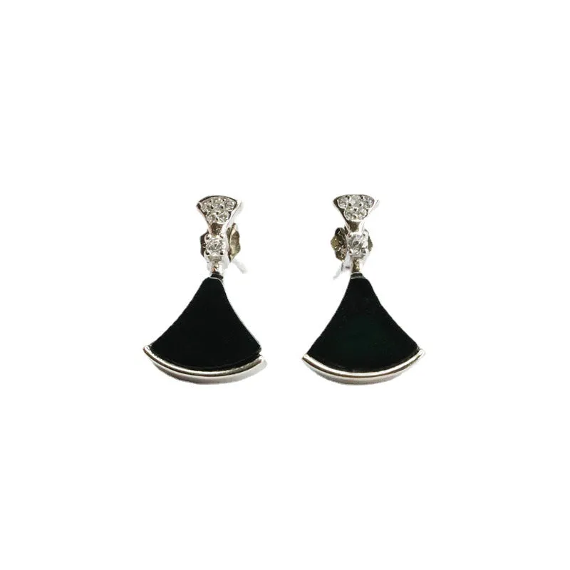 Stunning Blackish Green Small Skirt Stud Earrings with Sterling Silver and Natural Jade