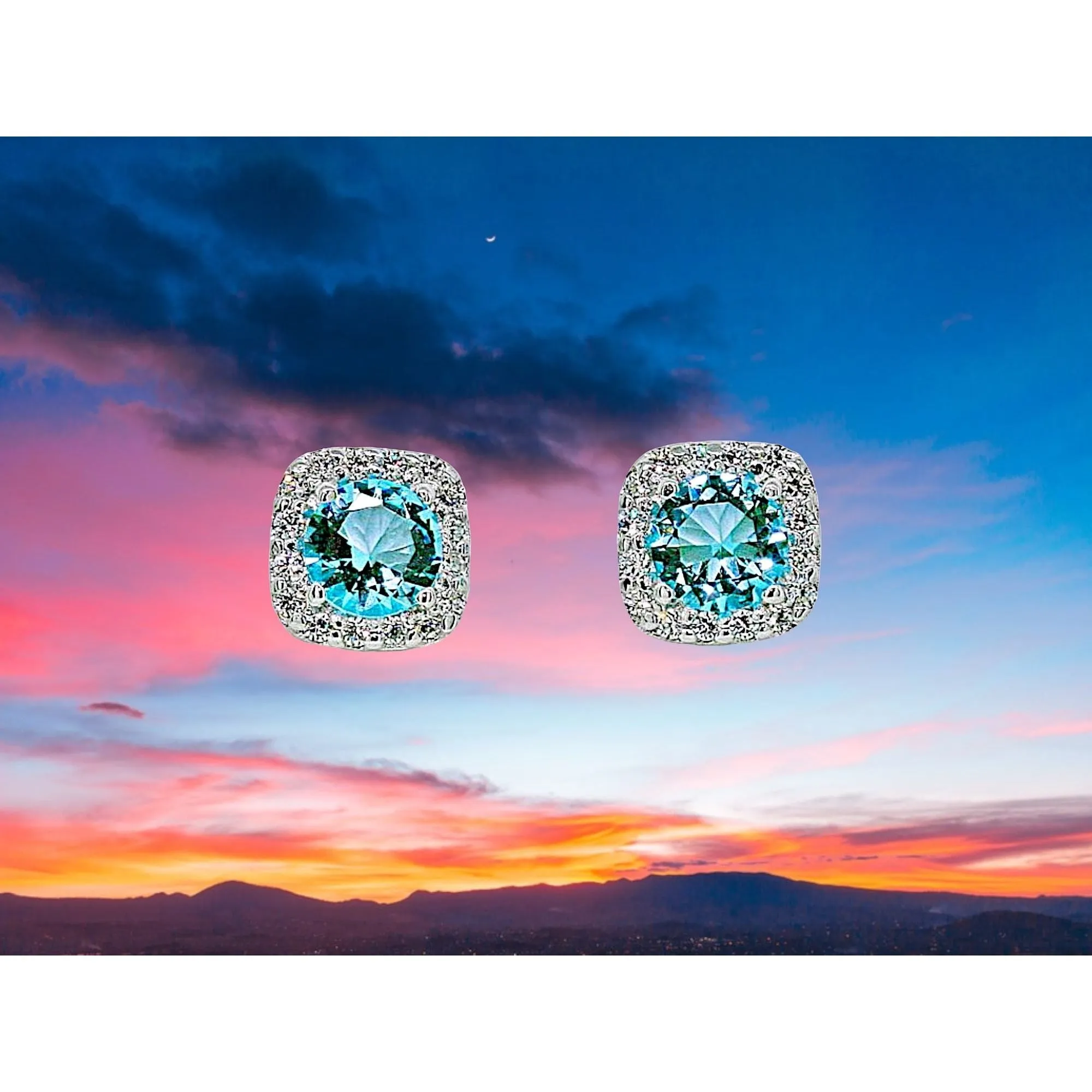 Stunning Blue Topaz Color Halo Earrings