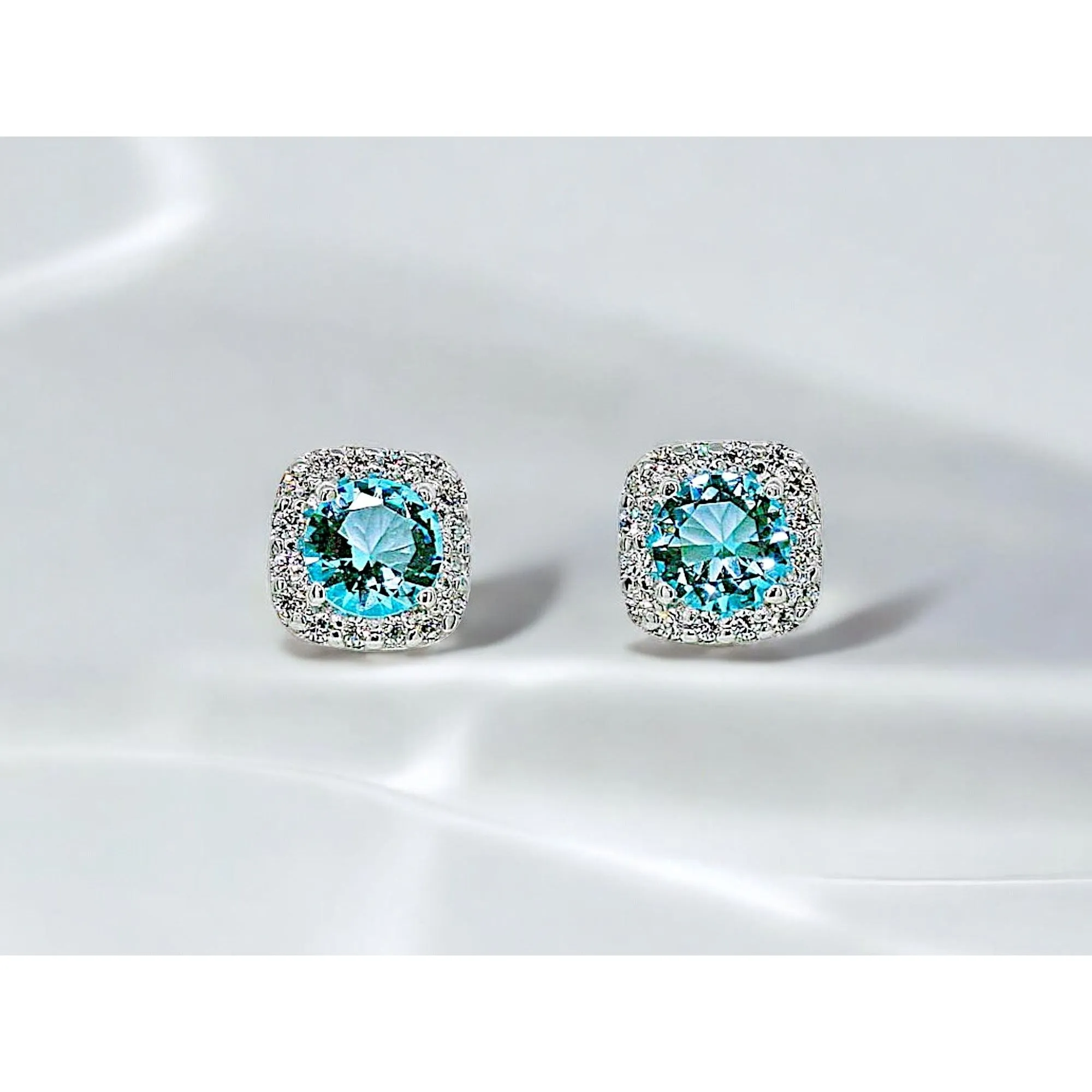 Stunning Blue Topaz Color Halo Earrings