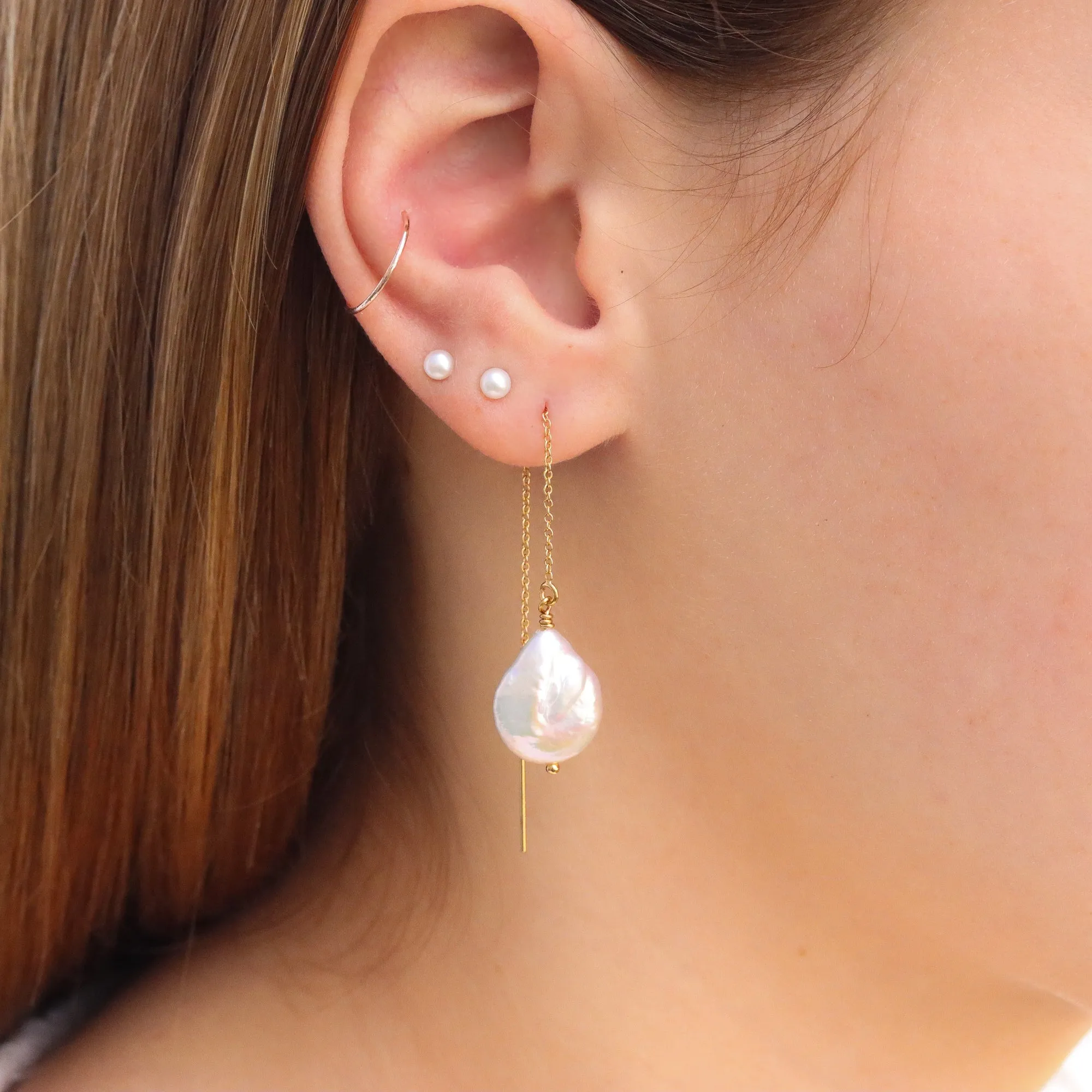 Stunning Keshi Pearl Threader Earrings